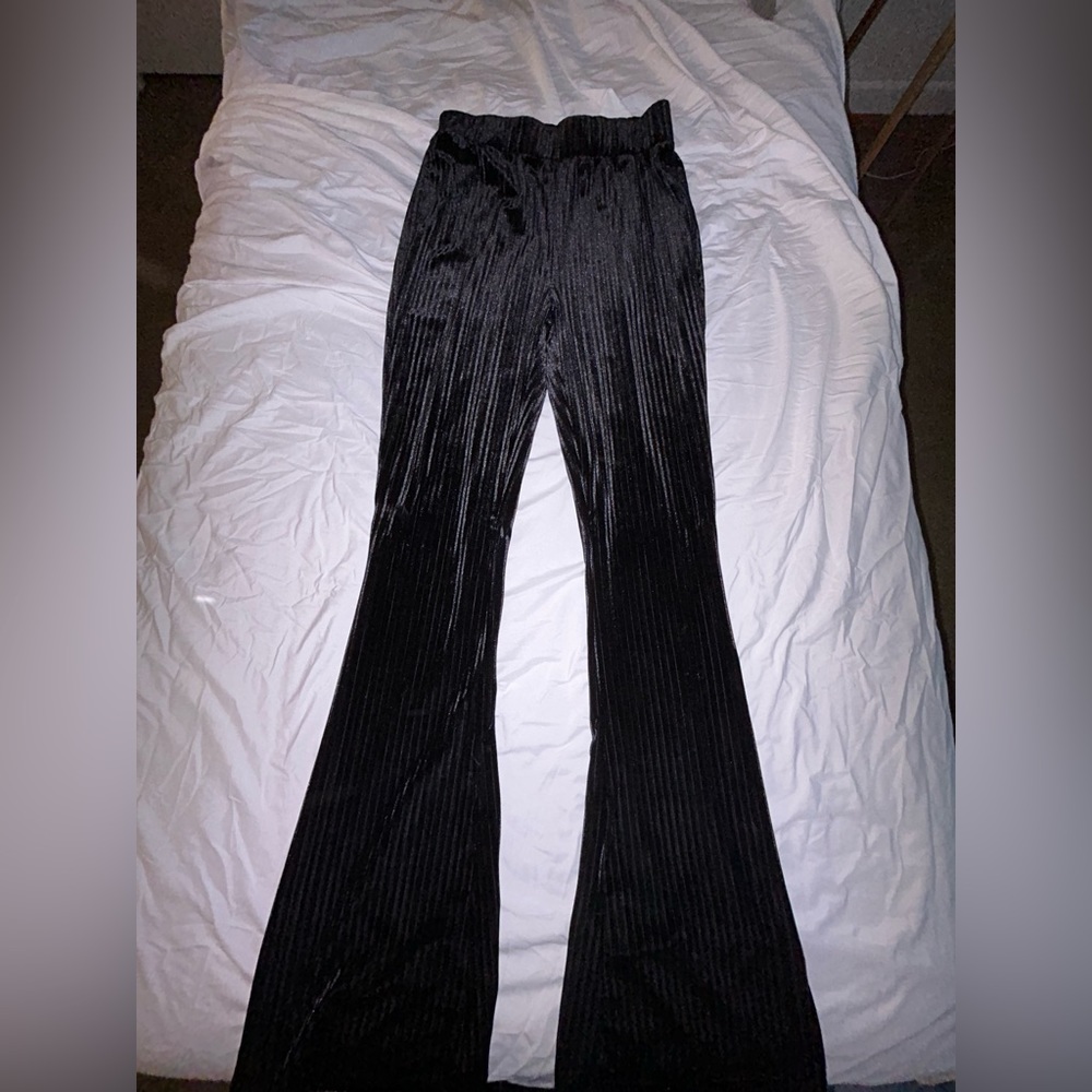 Black velvet flare pants